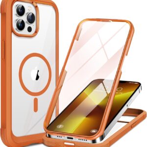 71qcRRuxgrL._AC_SL1500_ Miracase for iPhone 13 Pro Case 6.1",Full-Body Protection,Clear Bumper Case with Built-in 9H Tempered Glass Screen Protector,Military-Grade Drop Protection Outdoor Phone Case for iPhone 13 Pro,Orange
