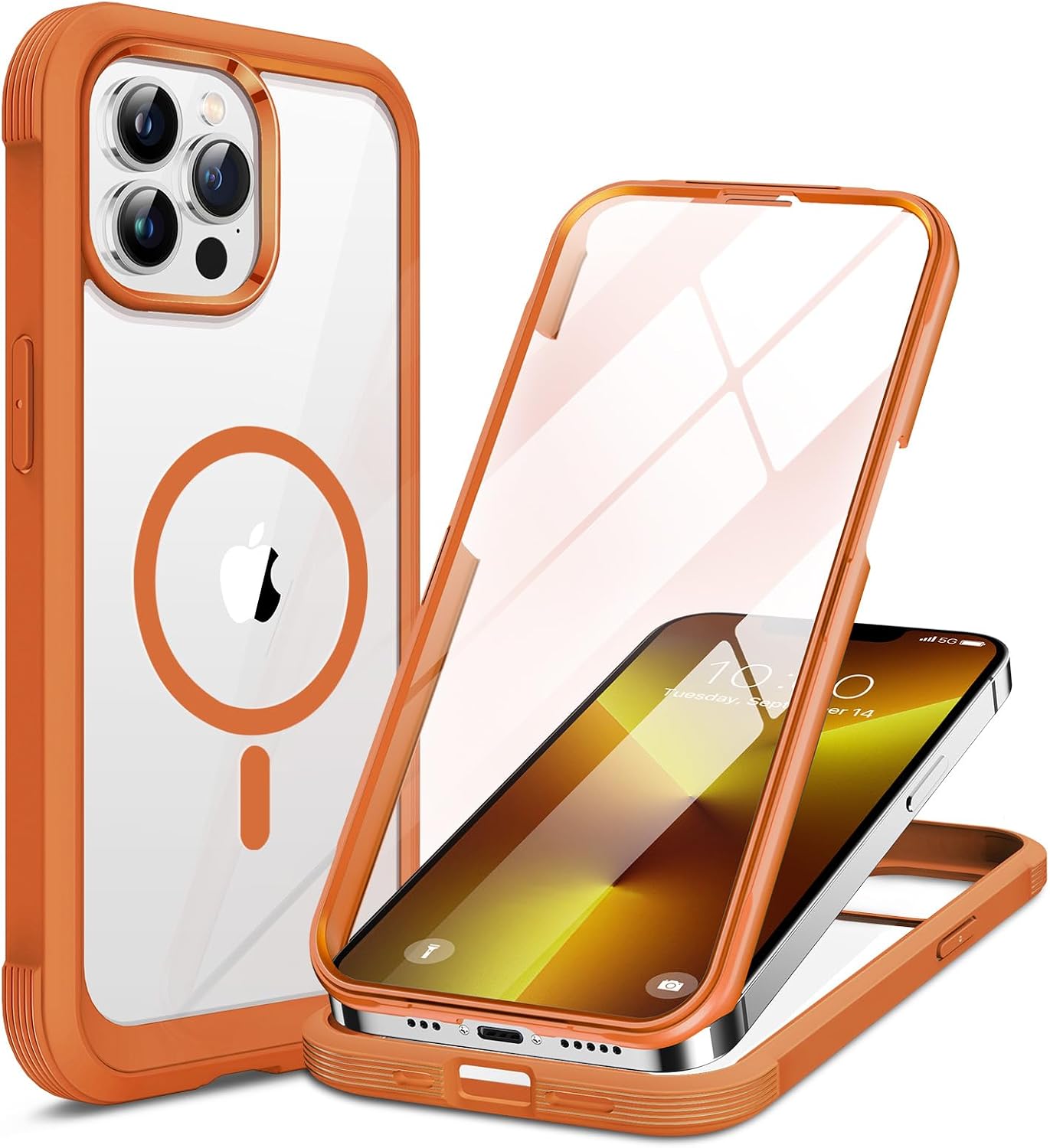 71qcRRuxgrL._AC_SL1500_ Miracase for iPhone 13 Pro Case 6.1",Full-Body Protection,Clear Bumper Case with Built-in 9H Tempered Glass Screen Protector,Military-Grade Drop Protection Outdoor Phone Case for iPhone 13 Pro,Orange