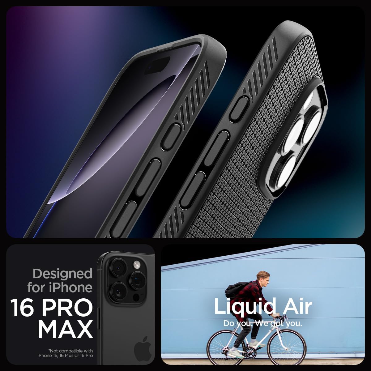 Spigen Liquid Air Designed for iPhone 16 Pro Max Case [NOT Compatible with MagSafe], [Military-Grade Protection] - Matte Black