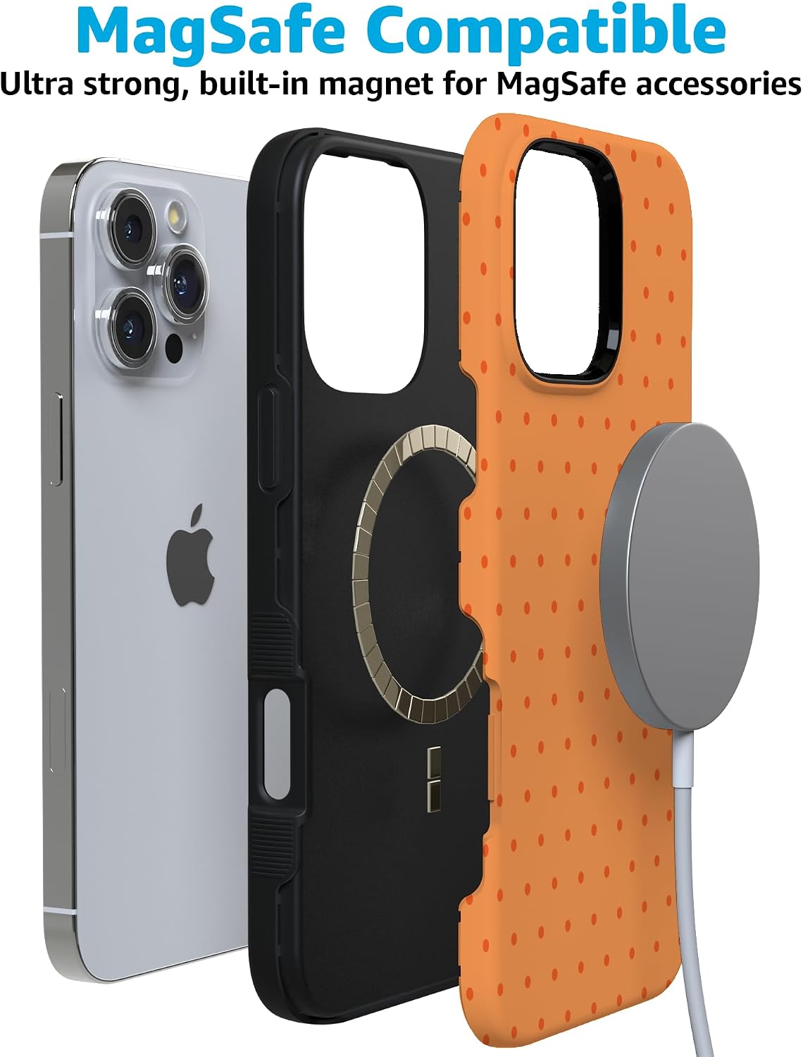 71rdLXqsJL._AC_SL1500_ Casely iPhone 16 Pro Case | On the Dot | Orange Polka Dot | Bold Protective Design | Compatible with MagSafe