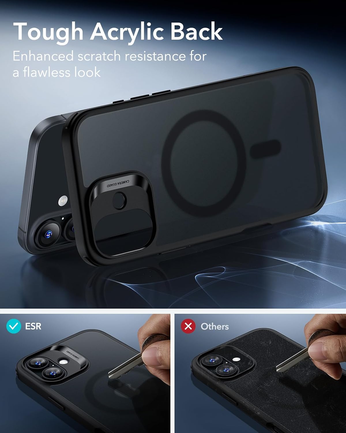 71s6h8Ln45L._AC_SL1500_ ESR for iPhone 16 Case, Camera Control Cover, Compatible with MagSafe, Shockproof Military-Grade Protection, Magnetic Phone Case for iPhone 16, Classic Hybrid Case, Frosted Black