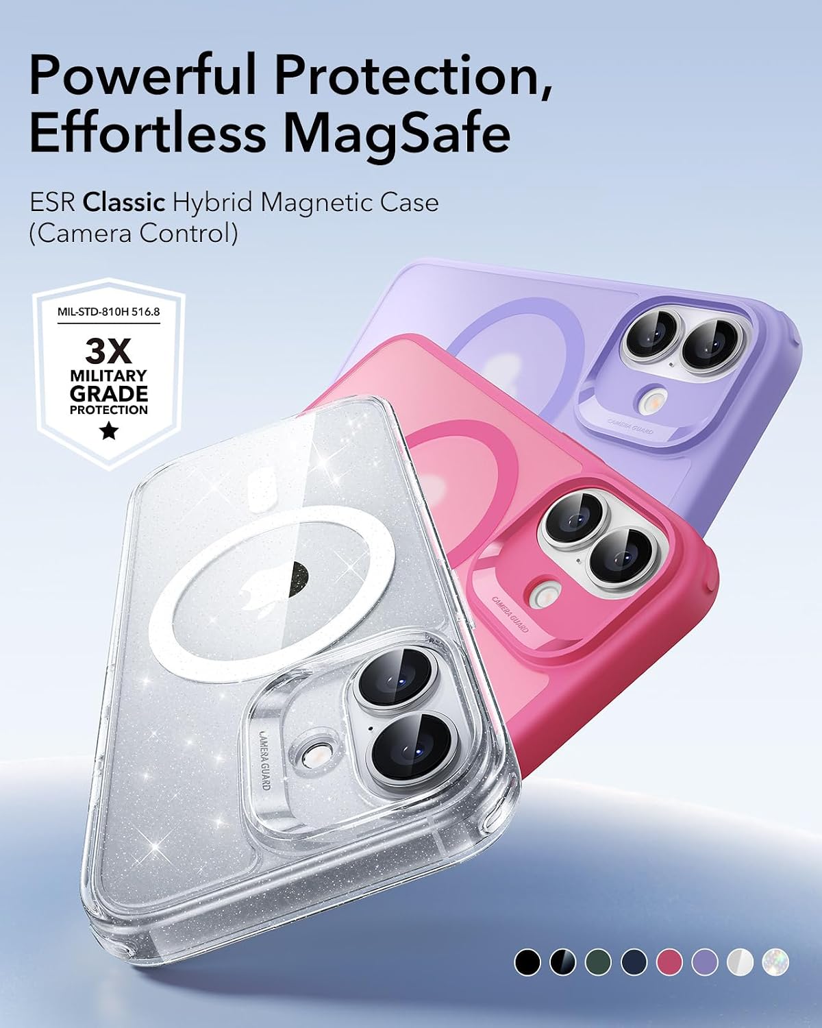 71sOFXyATnL._AC_SL1500_ ESR for iPhone 17 Case, Camera Control Cover, Compatible with MagSafe, Shockproof Military-Grade Protection, Magnetic Phone Case for iPhone 17, Classic Hybrid Case, Frosted Purple