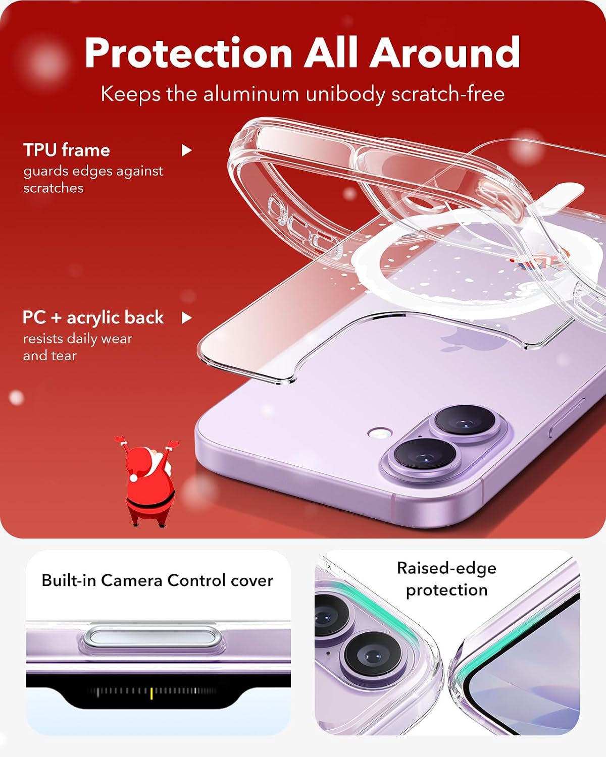 71sZrUesQwL._AC_SL1500_ ESR for iPhone 17 Case, Camera Control Cover, Compatible with MagSafe, Shockproof Military-Grade Protection, Magnetic Phone Case for iPhone 17, Classic Hybrid Case, Santa Skater