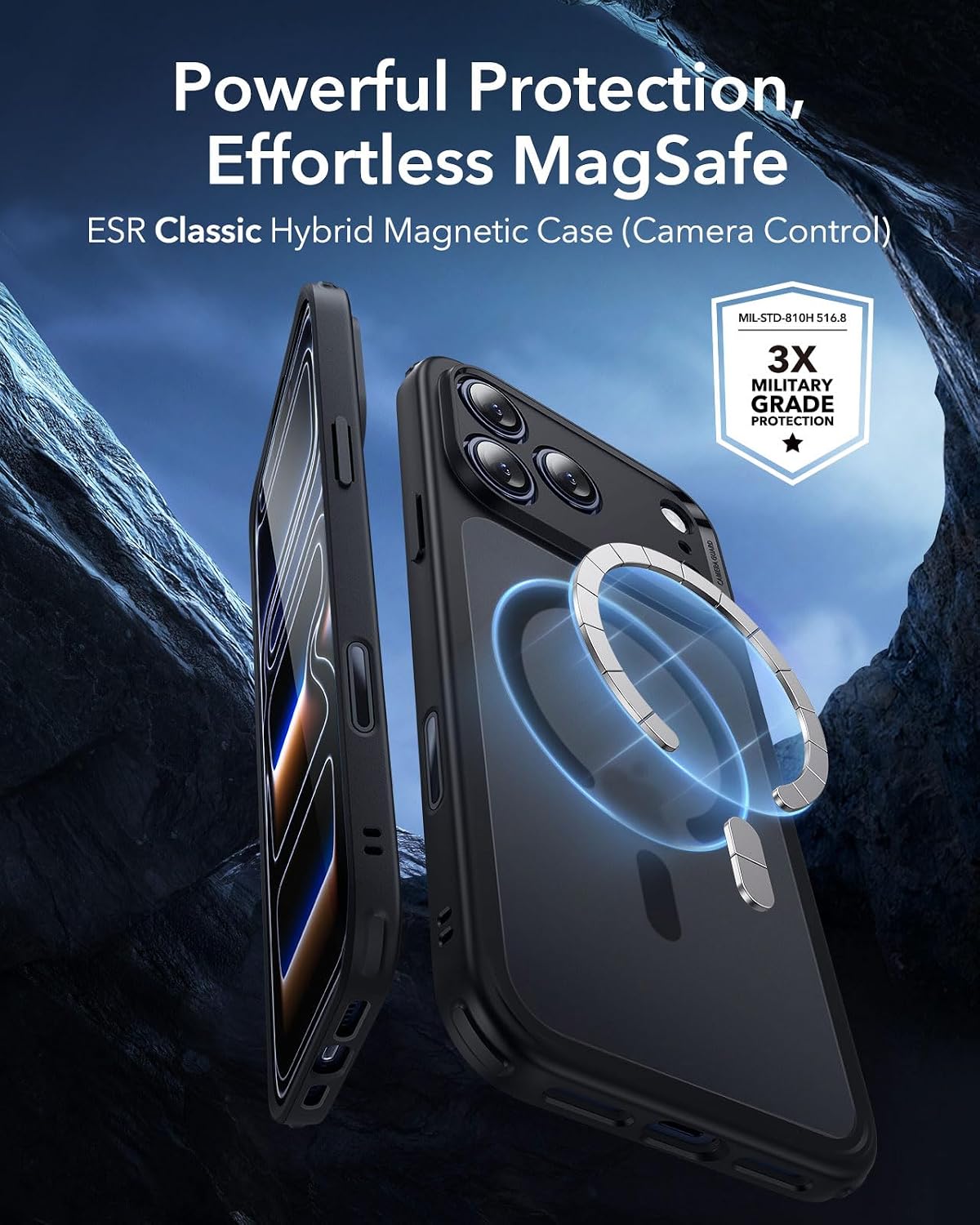 71sclh0QjvL._AC_SL1500_ ESR for iPhone 17 Pro Max Case, Camera Control Cover, Compatible with MagSafe, Shockproof Military-Grade Protection, Magnetic Phone Case for iPhone 17 Pro Max, Classic Hybrid Case, Frosted Black