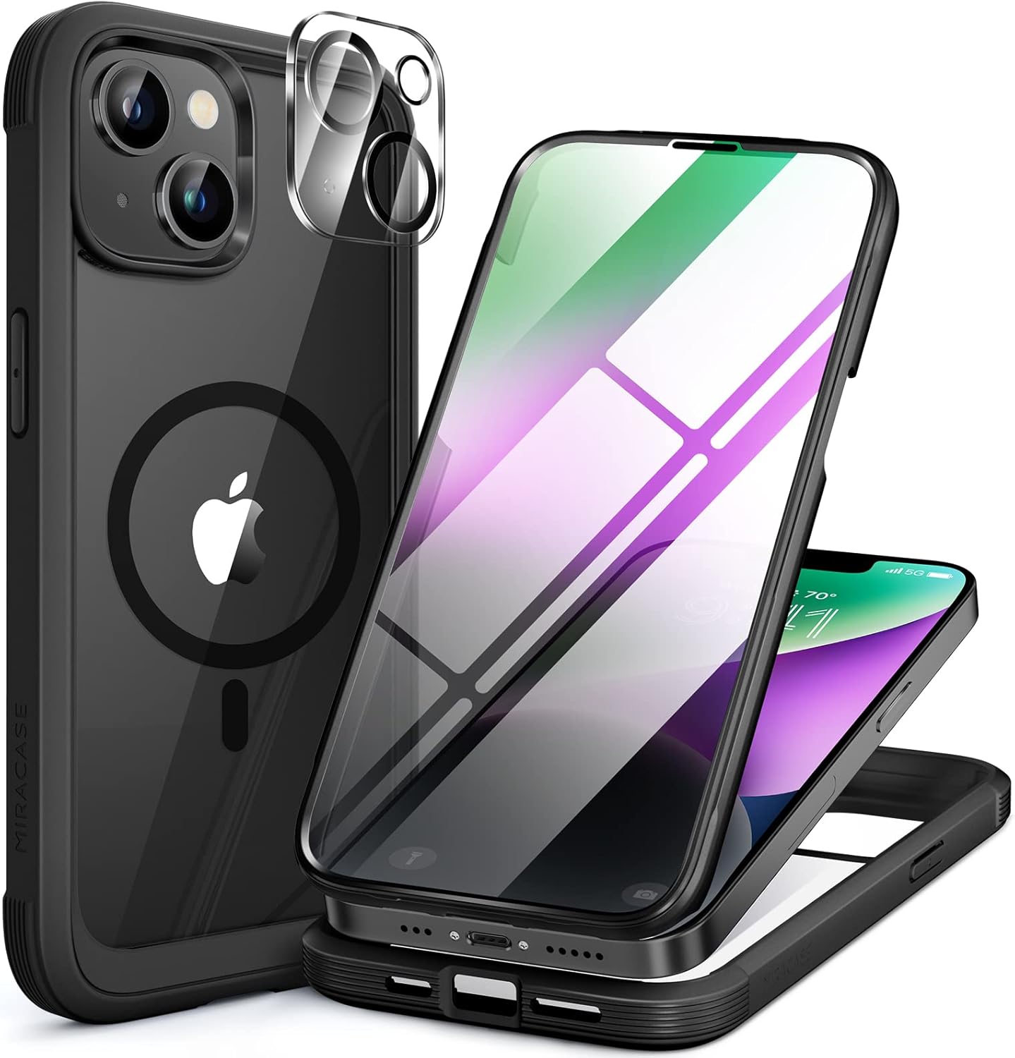 71se3cIZYQL._AC_SL1500_ Miracase Glass Series Designed for iPhone 14 Plus Case 6.7 inch, Upgrade Full-Body Magnetic Clear Case with Built-in 9H Tempered Glass Screen Protector,Compatible with MagSafe, Black