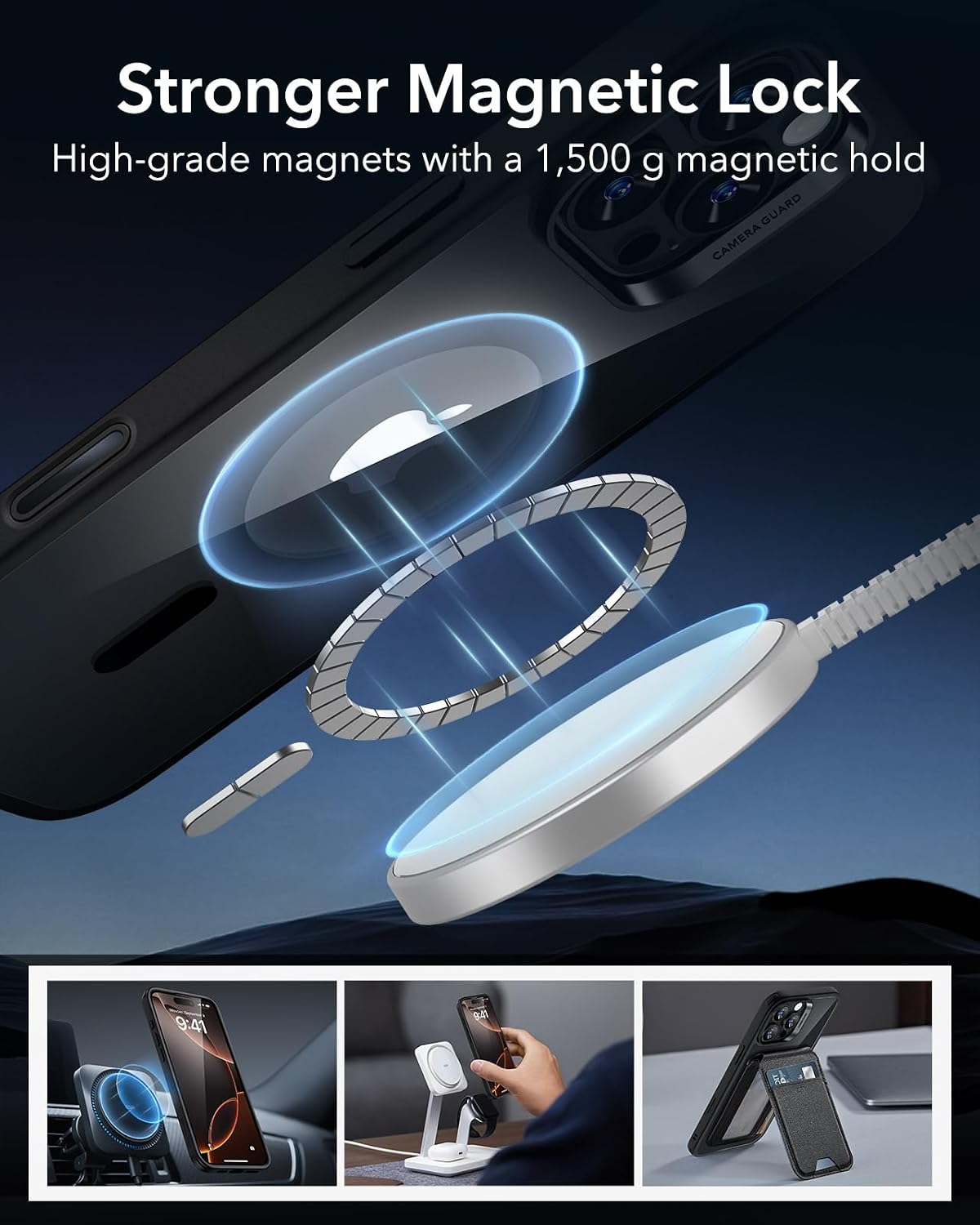 71tHmohEsLL._AC_SL1500_ ESR for iPhone 16 Pro Case, Camera Control Cover, Compatible with MagSafe, Shockproof Military-Grade Protection, Magnetic Phone Case for iPhone 16 Pro, Classic Hybrid Case, Clear Black