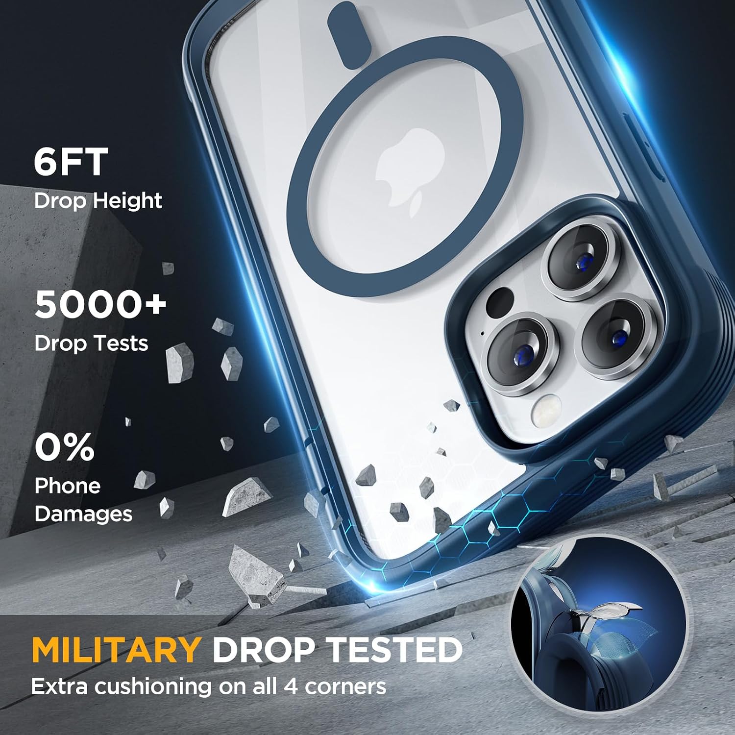 71tNmPkZ5pL._AC_SL1500_ Miracase Glass Series Designed for iPhone 14 Pro Max Case 6.7 Inch, Upgrade Full-Body Magnetic Case with Built-in 9H Tempered Glass Screen Protector, with Camera Lens Protector, Storm Blue