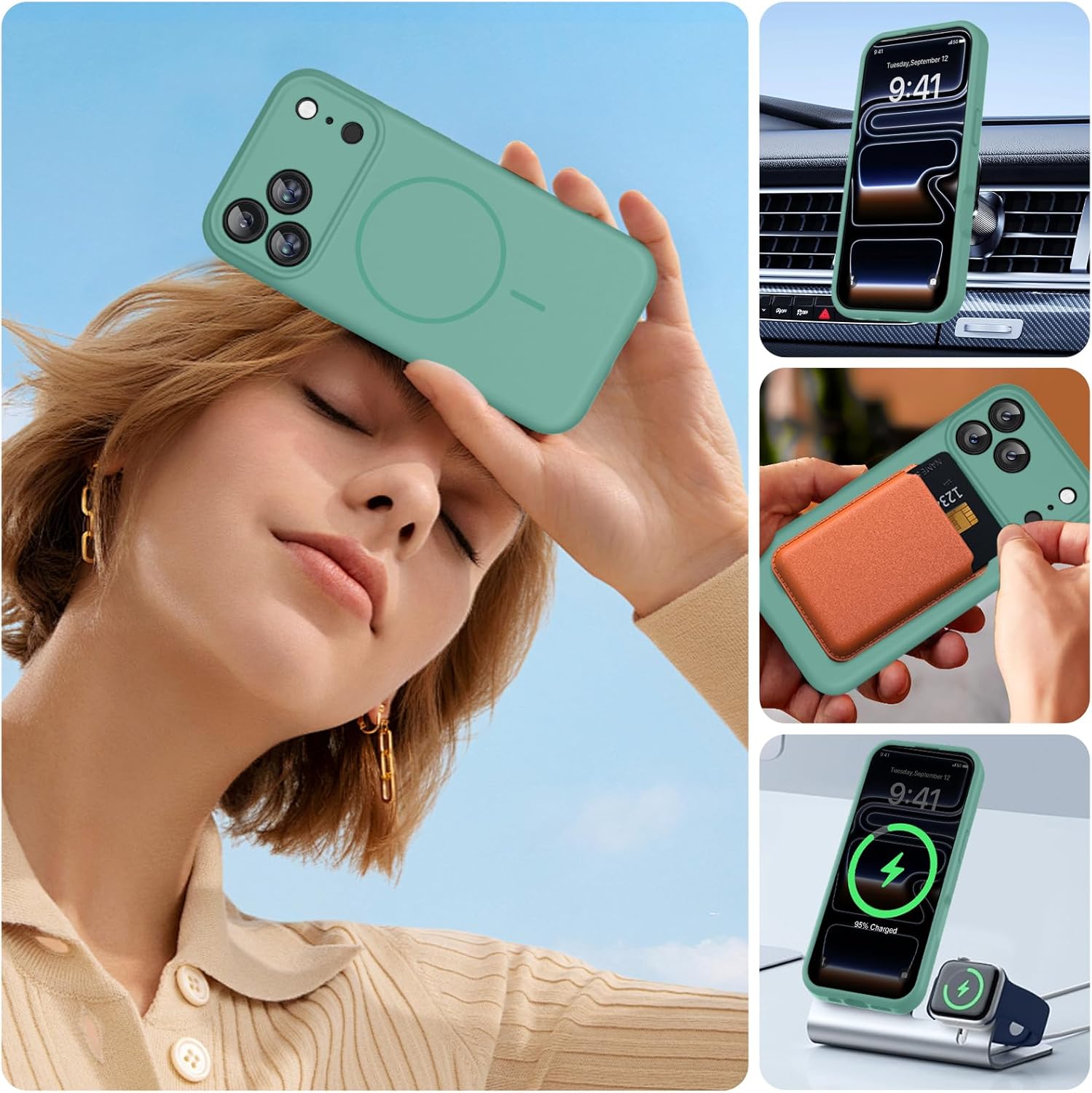 71tYeCPTcjL._AC_SL1500_ Miracase Magnetic for iPhone 17 Pro Case, Compatible with MagSafe, Integrated Silicone Camera Control Cover, 3.0mm Thicken Shockproof Drop Protection Phone Case for 17 Pro,Midnight Green