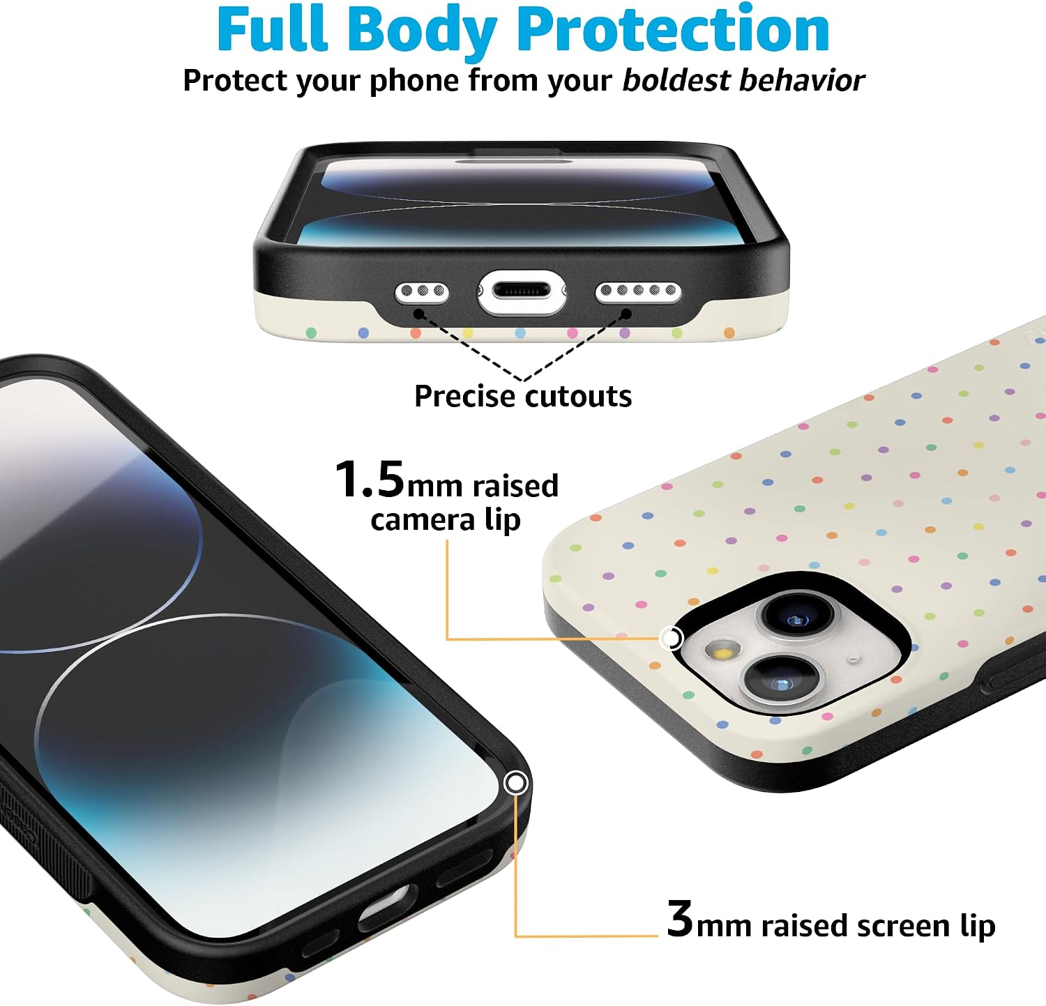 71u-VQJ2yL._AC_SL1500_ Casely iPhone 15 Plus Case | On the Dot | Rainbow Polka Dot | Bold Protective Design | Compatible with MagSafe