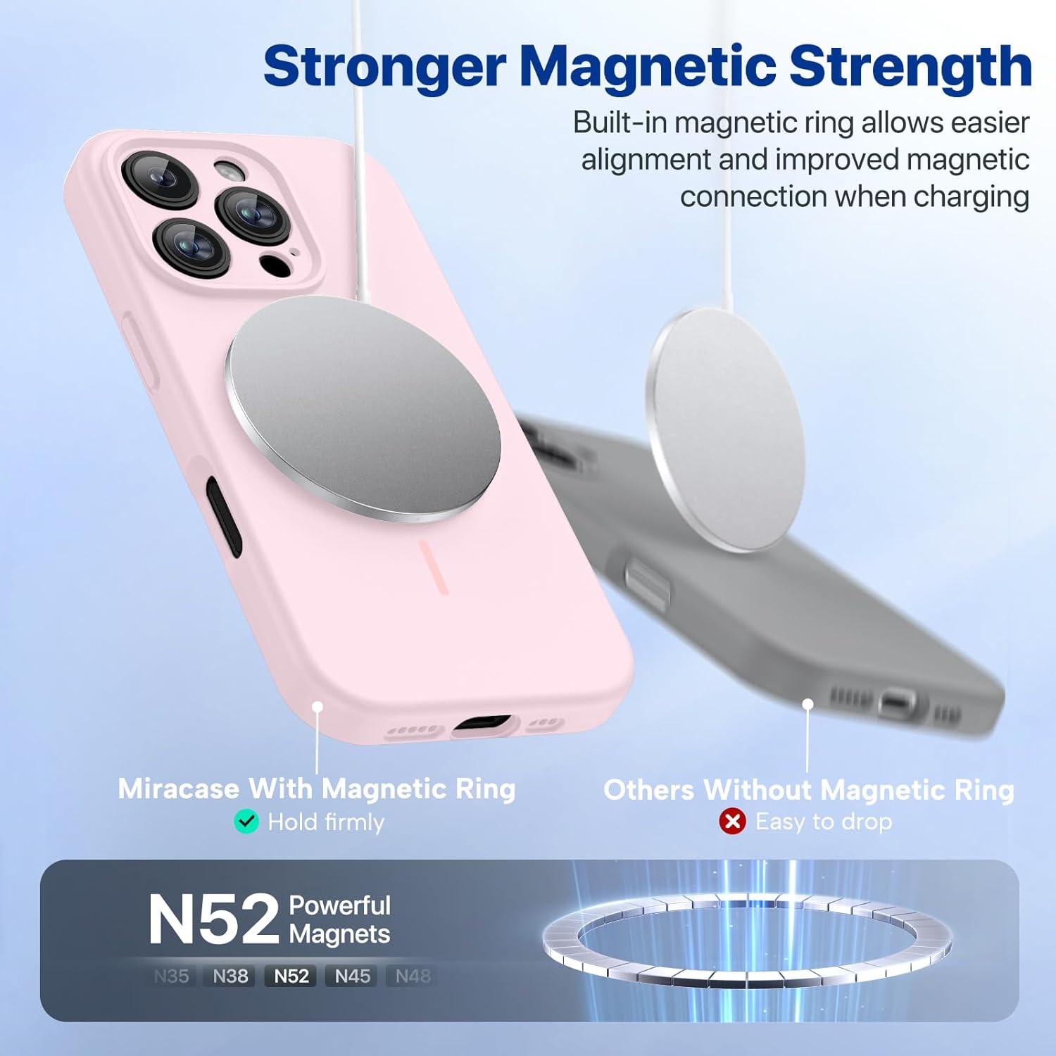 Miracase Magnetic for iPhone 16 Pro Case, [Soft Anti-Scratch Microfiber Lining], Compatible with MagSafe, Liquid Silicone Case Shockproof Drop Protection Phone Case for 16 Pro,Sand Pink