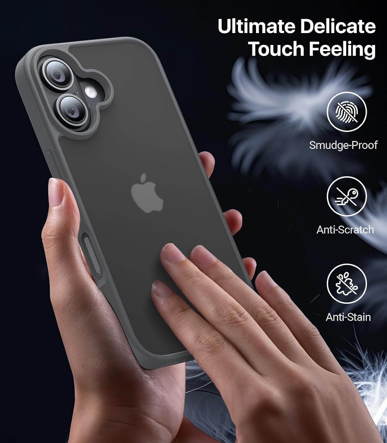 Eastinbox for iPhone 16 Case [16FT Military Grade Shockproof], Anti-Slip Anti-Scratch, Slim Translucent Frosted Matte Protective Cover, i Phone 16 Phone Case 6.1", Gray