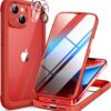 71ub3smfXbL._AC_SL1500_ Miracase Glass Series Designed for iPhone 14 Case 6.1 inch, 2023 Upgrade Full-Body Clear Bumper Case with Built-in 9H Tempered Glass Screen Protector and Camera Lens Protector,Red