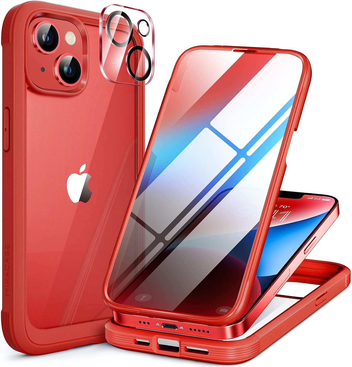 71ub3smfXbL._AC_SL1500_ Miracase Glass Series Designed for iPhone 14 Case 6.1 inch, 2023 Upgrade Full-Body Clear Bumper Case with Built-in 9H Tempered Glass Screen Protector and Camera Lens Protector,Red
