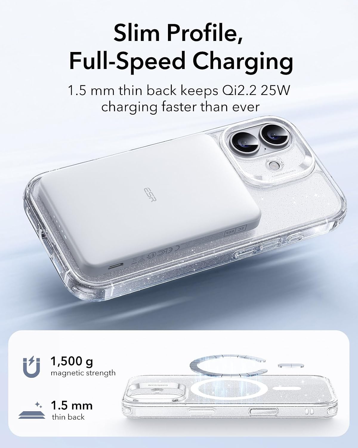 71ud0DMhItL._AC_SL1500_ ESR for iPhone 17 Case, Camera Control Cover, Compatible with MagSafe, Shockproof Military-Grade Protection, Magnetic Phone Case for iPhone 17, Classic Hybrid Case, Clear Shimmer
