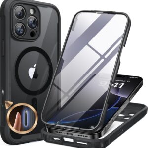 Miracase Magnetic for iPhone 16 Pro Case Full-Body Phone with Built-in Glass Screen Protector, [Compatible with MagSafe] Military Drop Proof 16 Pro Cover Bumper 6.3 inch, Black