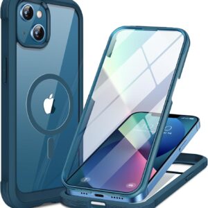 Miracase for iPhone 13 Case 6.1'',Full-Body Magnetic Clear Bumper Case with Built-in 9H Tempered Glass Screen Protector,Military Drop Protection Outdoor Phone Case,Storm Blue