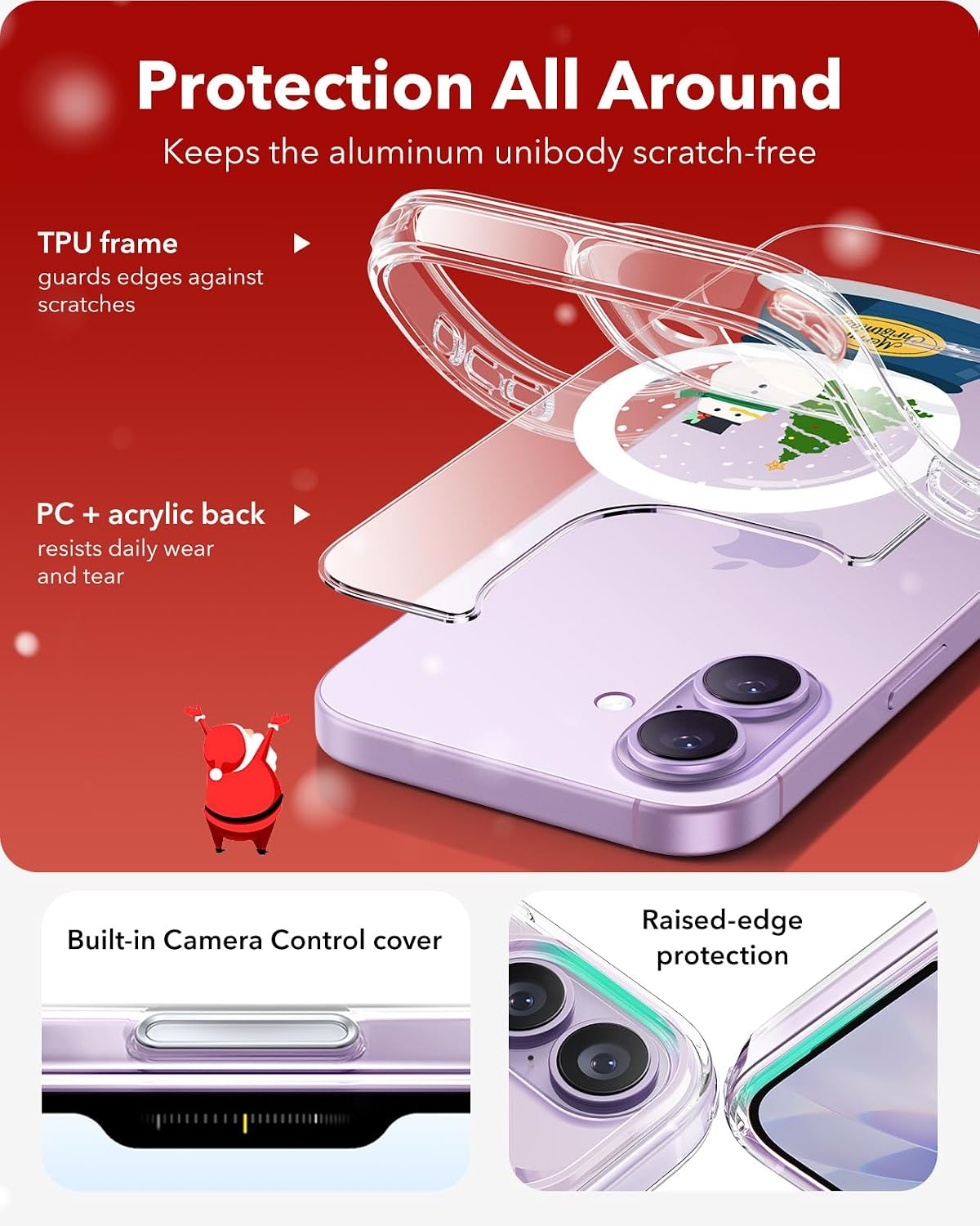 71vWqOxAwUL._AC_SL1500_ ESR for iPhone 17 Case, Camera Control Cover, Compatible with MagSafe, Shockproof Military-Grade Protection, Magnetic Phone Case for iPhone 17, Classic Hybrid Case, Christmas Globe