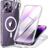 71vXE3j-SzL._AC_SL1500_ Miracase Magnetic for iPhone 14 Pro Max Case 6.7 inch, (Compatible with MagSafe) Upgrade Full-Body Clear Phone Bumper Case with Built-in 9H Tempered Glass Screen Protector, Magnetic Glitter Clear