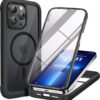 Miracase Magnetic for iPhone 13 Pro Max Case 6.7 inch, (Compatible with MagSafe) Upgrade Full-Body Clear Phone Bumper Case with Built-in 9H Tempered Glass Screen Protector, Magnetic Matte Black