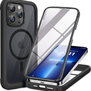 71vpfXdZ4HL._AC_SL1500_ Miracase Magnetic for iPhone 13 Pro Max Case 6.7 inch, (Compatible with MagSafe) Upgrade Full-Body Clear Phone Bumper Case with Built-in 9H Tempered Glass Screen Protector, Magnetic Matte Black