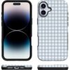 Casely iPhone 16 Case | Pastel Picnic | Blue Gingham | Bold Protective Design | Compatible with MagSafe
