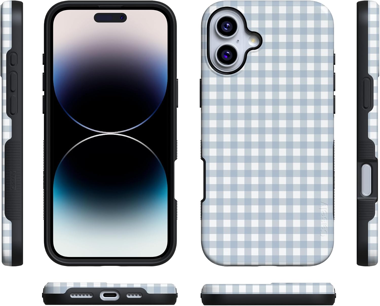 Casely iPhone 16 Case | Pastel Picnic | Blue Gingham | Bold Protective Design | Compatible with MagSafe