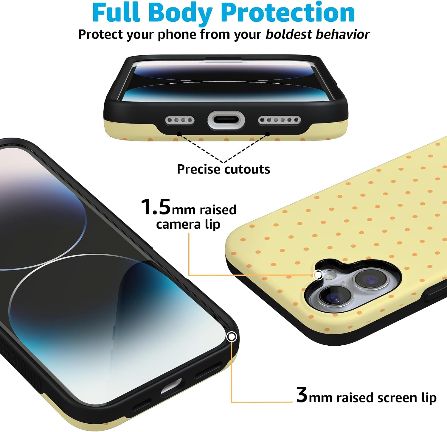 71xHDnlphjL._AC_SL1500_ Casely iPhone 16 Plus Case | On the Dot | Yellow Polka Dot | Bold Protective Design | Compatible with MagSafe