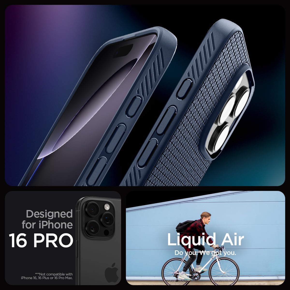 Spigen Liquid Air Designed for iPhone 16 Pro Case [NOT Compatible with MagSafe], [Military-Grade Protection] - Navy Blue