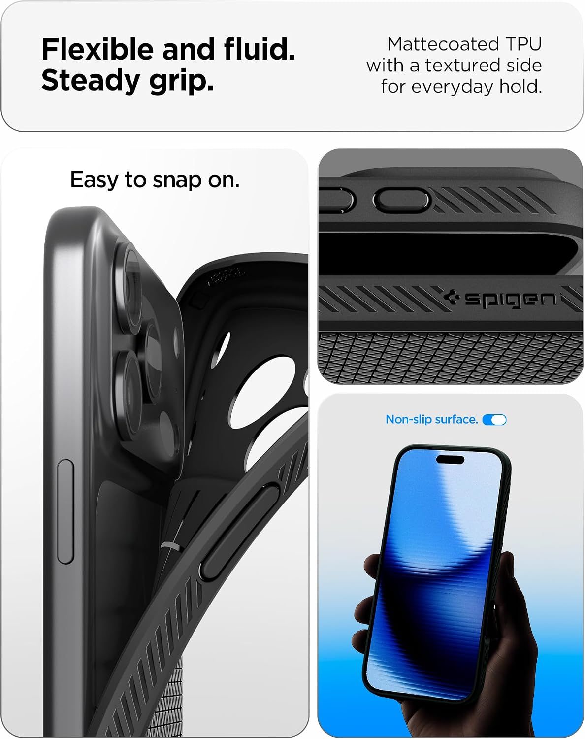 Spigen for iPhone 17 Pro Case, Liquid Air [TPU Covered Camera Control] [No Magnet Ring] [Military-Grade Protection] - Matte Black
