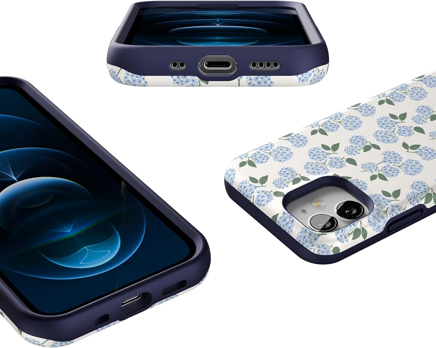 71xqEYqJXL._AC_SL1500_ Casely iPhone 12 Mini Case | Nantucket Cottage | Blue Hydrangea | Bold Protective Design | Compatible with MagSafe