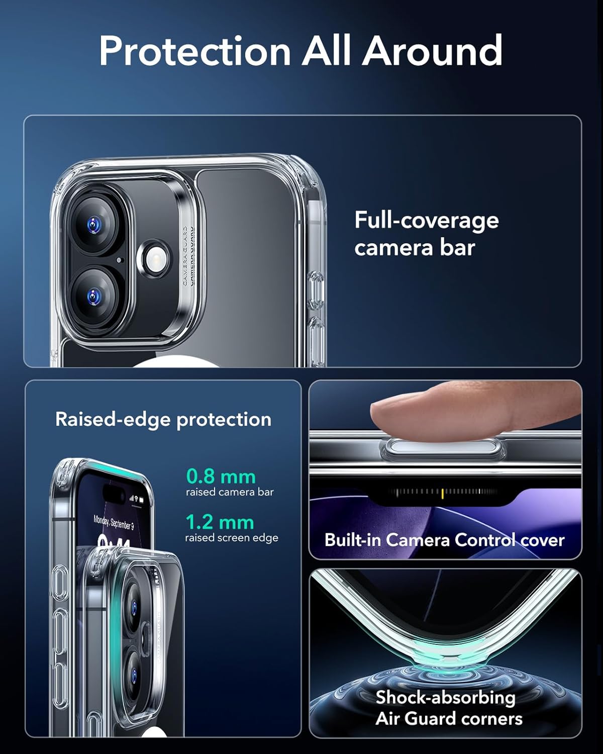 ESR for iPhone 17 Case, Camera Control Cover, Compatible with MagSafe, Shockproof Military-Grade Protection, Magnetic Phone Case for iPhone 17, Classic Hybrid Case, Clear