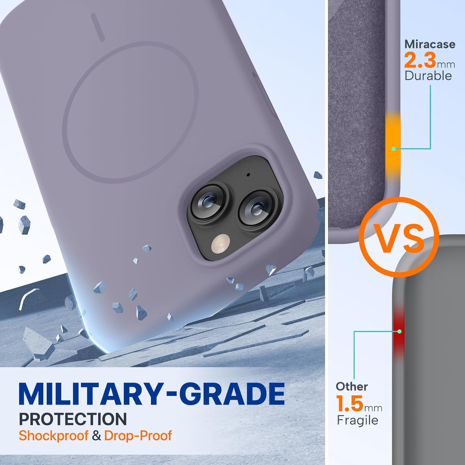 Miracase Magnetic for iPhone 13 Case, [Soft Anti-Scratch Microfiber Lining], Compatible with MagSafe, Liquid Silicone Case Shockproof Drop Protection Phone Case for 13, Lavender Gray