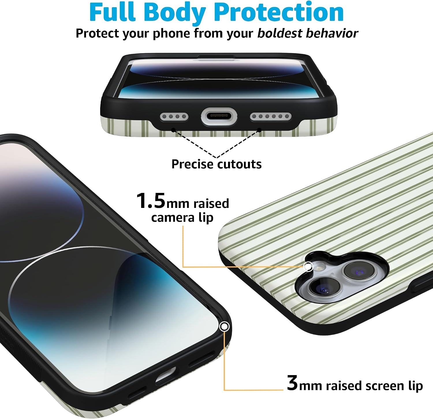 71zbzYQtg4L._AC_SL1500_ Casely iPhone 16 Case | Linen Stripe | The Boyfriend Collection | Bold Protective Design | Compatible with MagSafe
