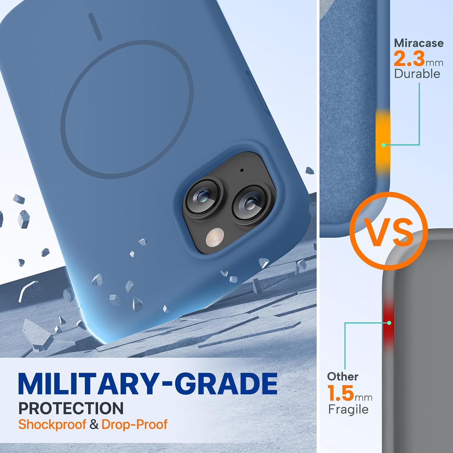 Miracase Designed for iPhone 13 Case, [Soft Anti-Scratch Microfiber Lining], Shockproof Liquid Silicone Rubber Phone Case Cover for 13 6.1 inch, Glass Blue