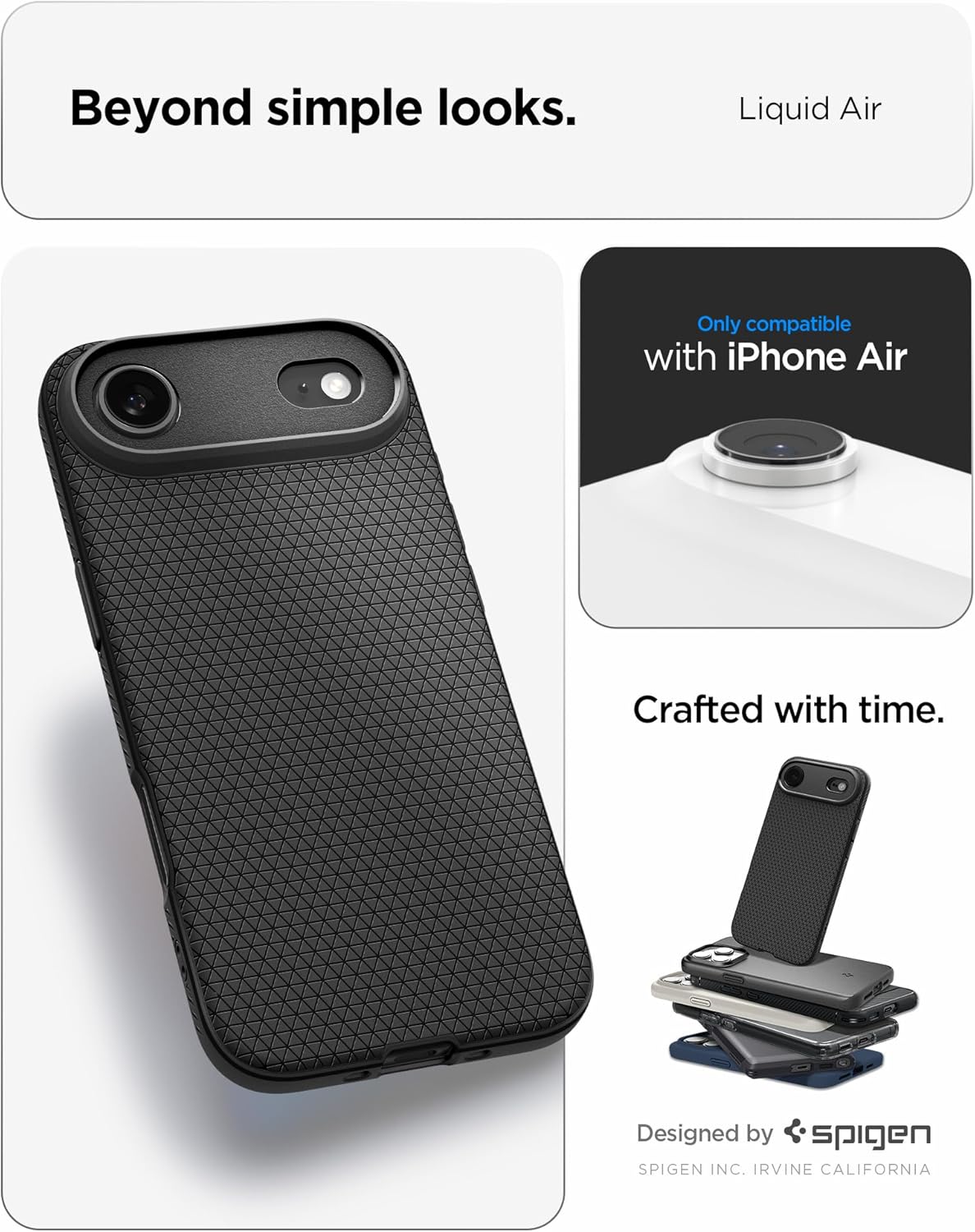 Spigen for iPhone Air Case, Liquid Air [TPU Covered Camera Control] [No Magnet Ring] [Military-Grade Protection] - Matte Black