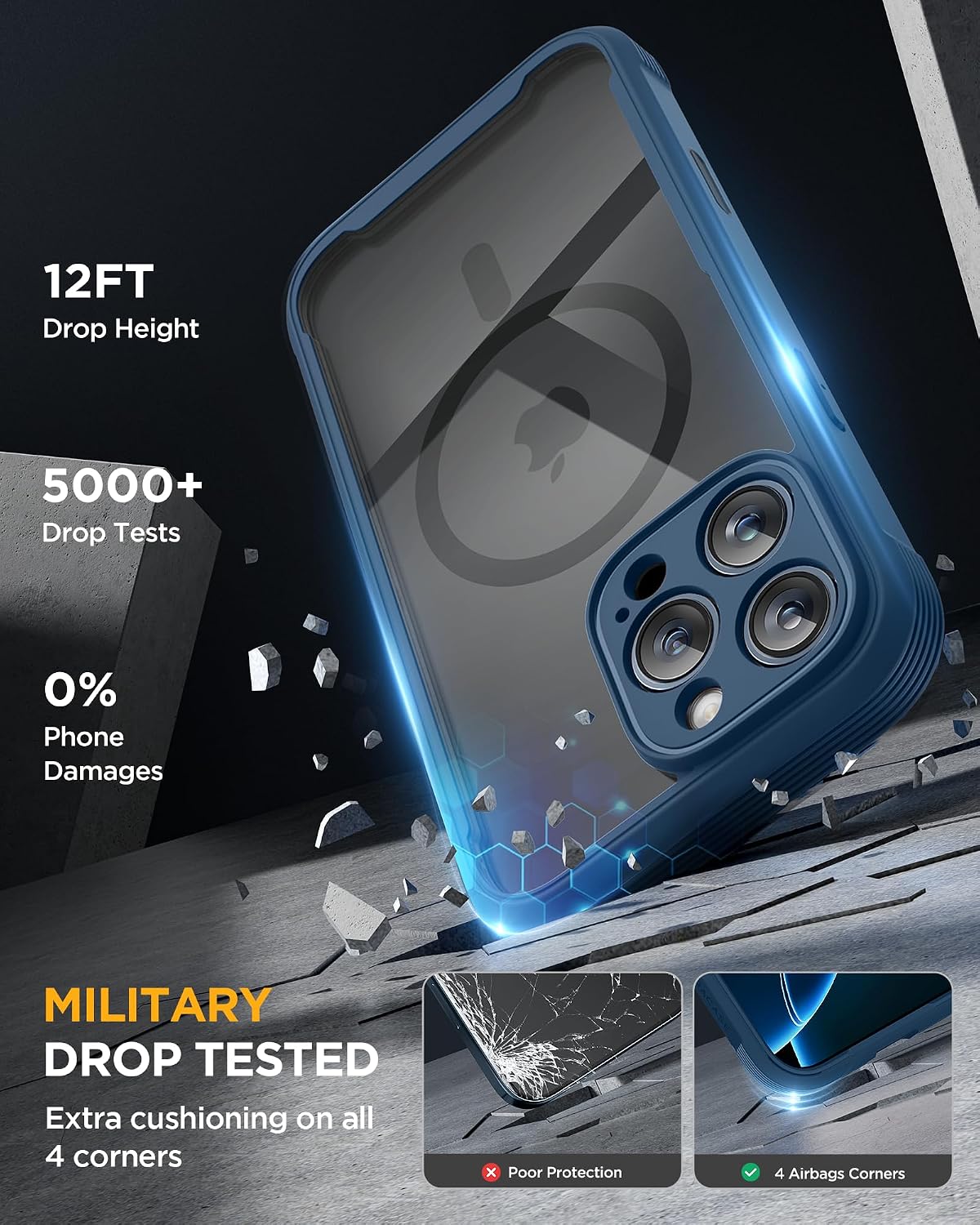 Miracase for iPhone 16 Pro Max Case 6.9'', [Bubble Free] Full-Body Bumper Phone case with Built-in Full Glass Screen &Lens Protector,Compatible with MagSafe,Drop Proof 16 Pro Max Cover,Blue