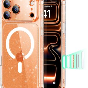 Miracase for iPhone 17 Pro Max Case 6.9" Full-Body Phone Case with Built-in Glass Screen Protector& Full Camera Protector,[Magnetic with MagSafe] Drop Proof 17 ProMax Cover, Clear Glitter