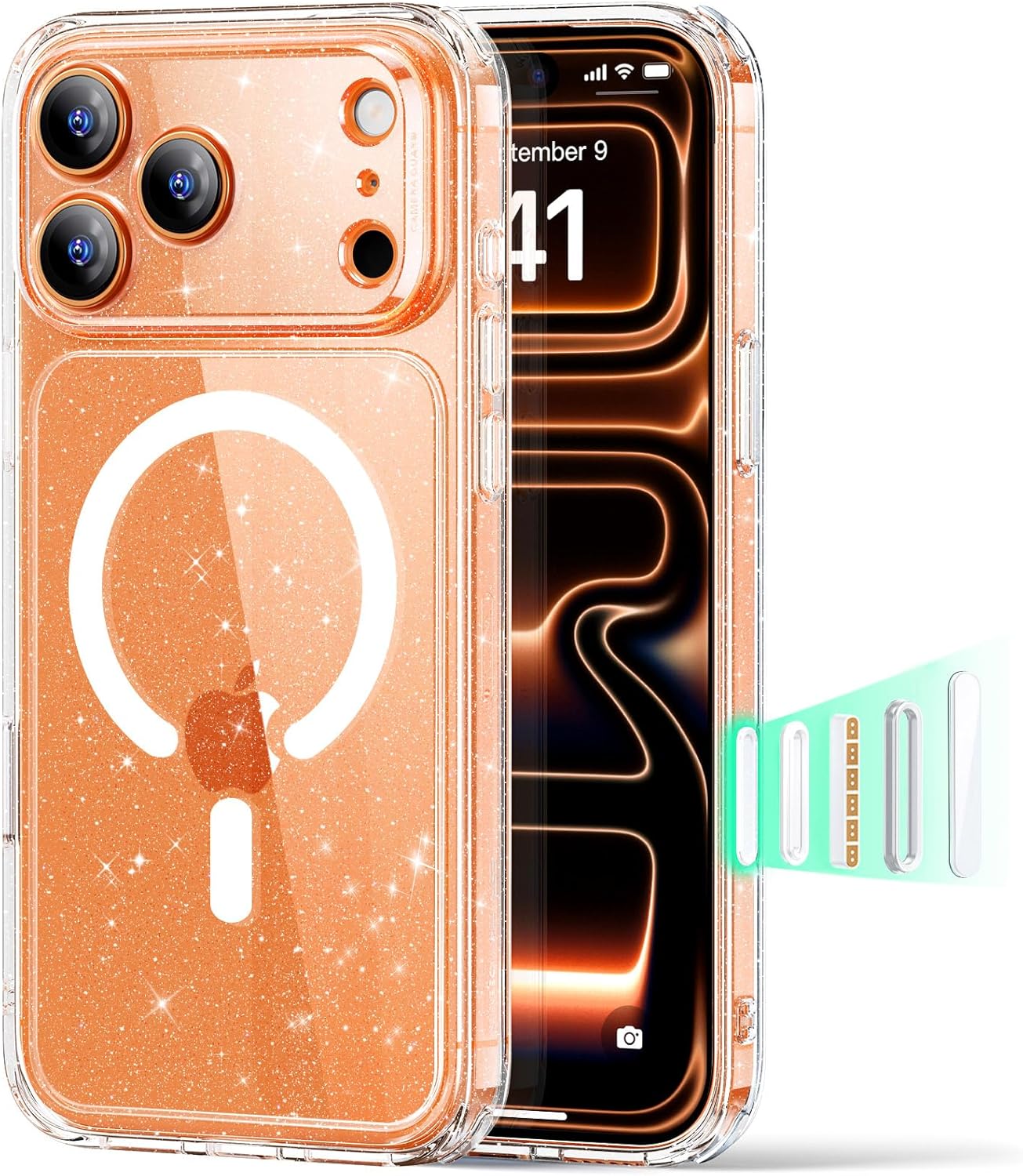 812GPg9eJ1L._AC_SL1500_ ESR for iPhone 17 Pro Case, Camera Control Cover, Compatible with MagSafe, Shockproof Military-Grade Protection, Magnetic Phone Case for iPhone 17 Pro, Classic Hybrid Case, Clear Shimmer