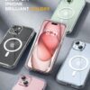 Miracase Glass Series for iPhone 15 Case [Compatible with MagSafe] Full-Body Magnetic Case with Built-in 9H Tempered Glass Anti-Fingerprint Screen Protector + Camera Lens Protector, Clear