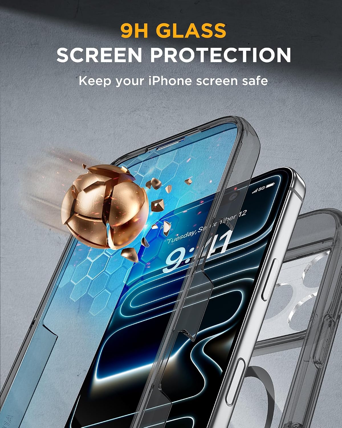 Miracase Magnetic for iPhone 17 Pro Case 6.3" [Compatible with MagSafe] Full-Body Phone Case with Built-in Glass Screen Protector & Camera Control,Drop Proof iPhone 17 Pro Cover, Clear Black