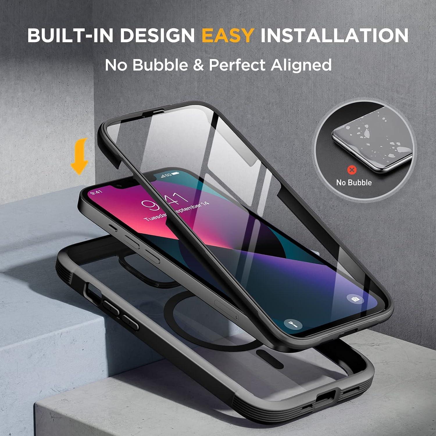 819-WcmJtJL._AC_SL1500_ Miracase for iPhone 13 mini Case 5.4",Full-Body Protection,Clear Bumper Case with Built-in 9H Tempered Glass Screen Protector,Military-Grade Drop Protection Outdoor Phone Case for iPhone 13 mini,Black