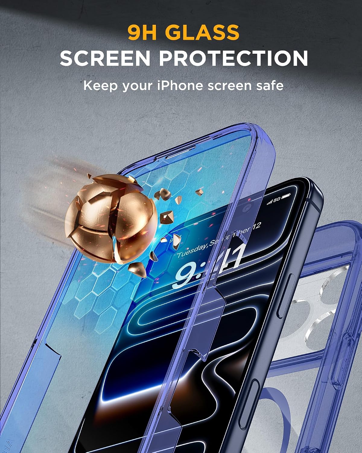 Miracase Magnetic for iPhone 17 Pro Case 6.3" [Compatible with MagSafe] Full-Body Phone Case with Built-in Glass Screen Protector & Camera Control,Drop Proof iPhone 17 Pro Cover, Clear Blue