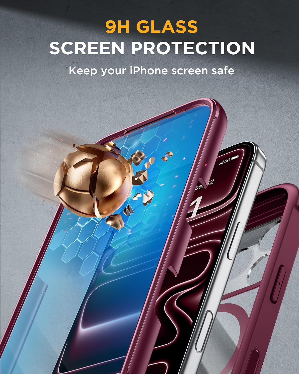 Miracase Magnetic for iPhone 17 Pro Case 6.3" [Compatible with MagSafe] Full-Body Phone Case with Built-in Glass Screen Protector & Camera Control,Drop Proof iPhone 17 Pro Cover, Deep Magenta