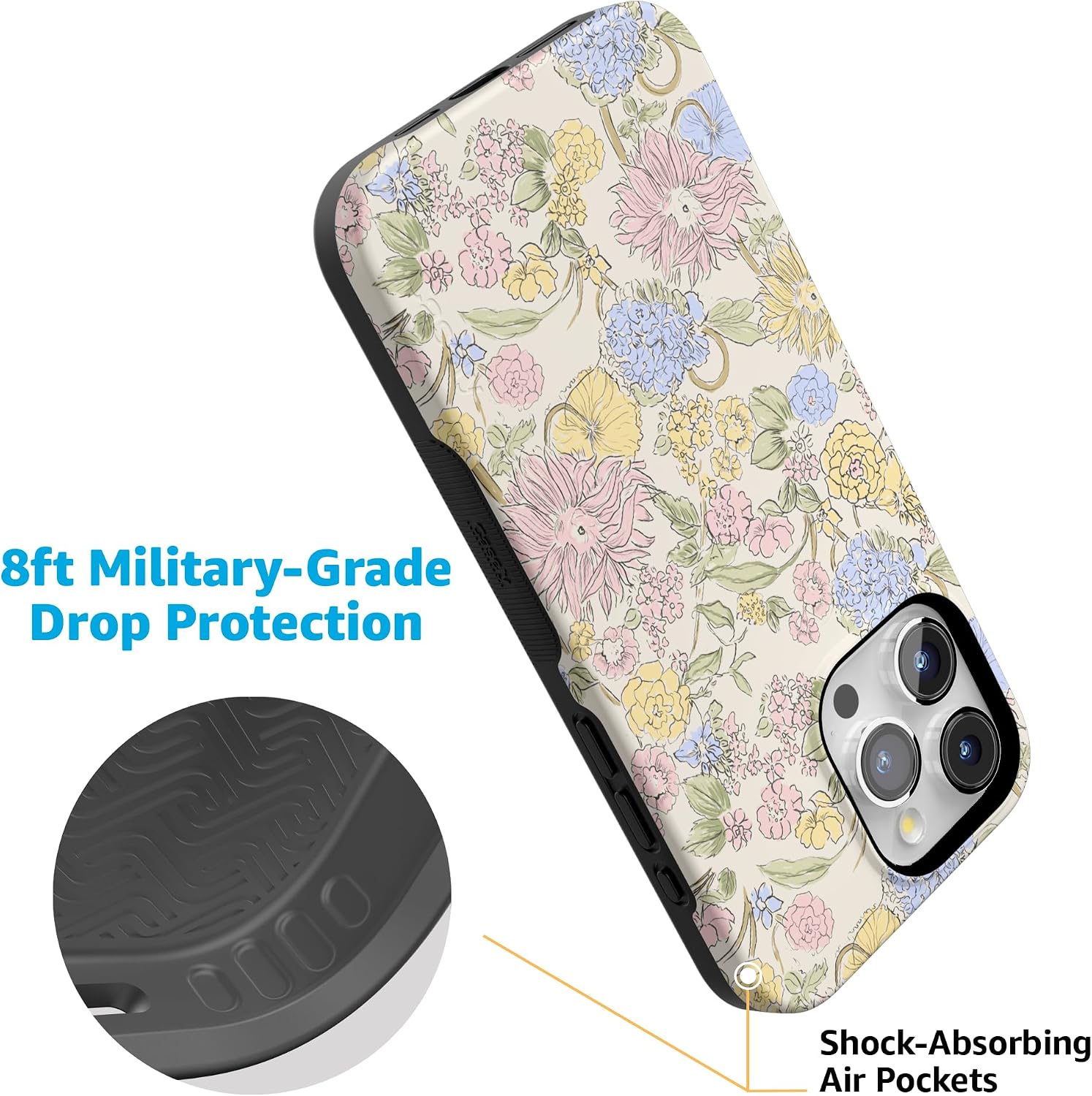 81BTYRElNKL._AC_SL1500_ Casely iPhone 15 Pro Case | Prairie Blooms | Pastel Floral | Bold Protective Design | Compatible with MagSafe