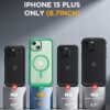 Miracase Magnetic for iPhone 15 Plus Case 6.7'' [Compatible with Magsafe] Full-Body Military Drop Proof 15 Plus Phone Case Cover with Built-in 9H Tempered Glass Screen Protector,Magnetic Green