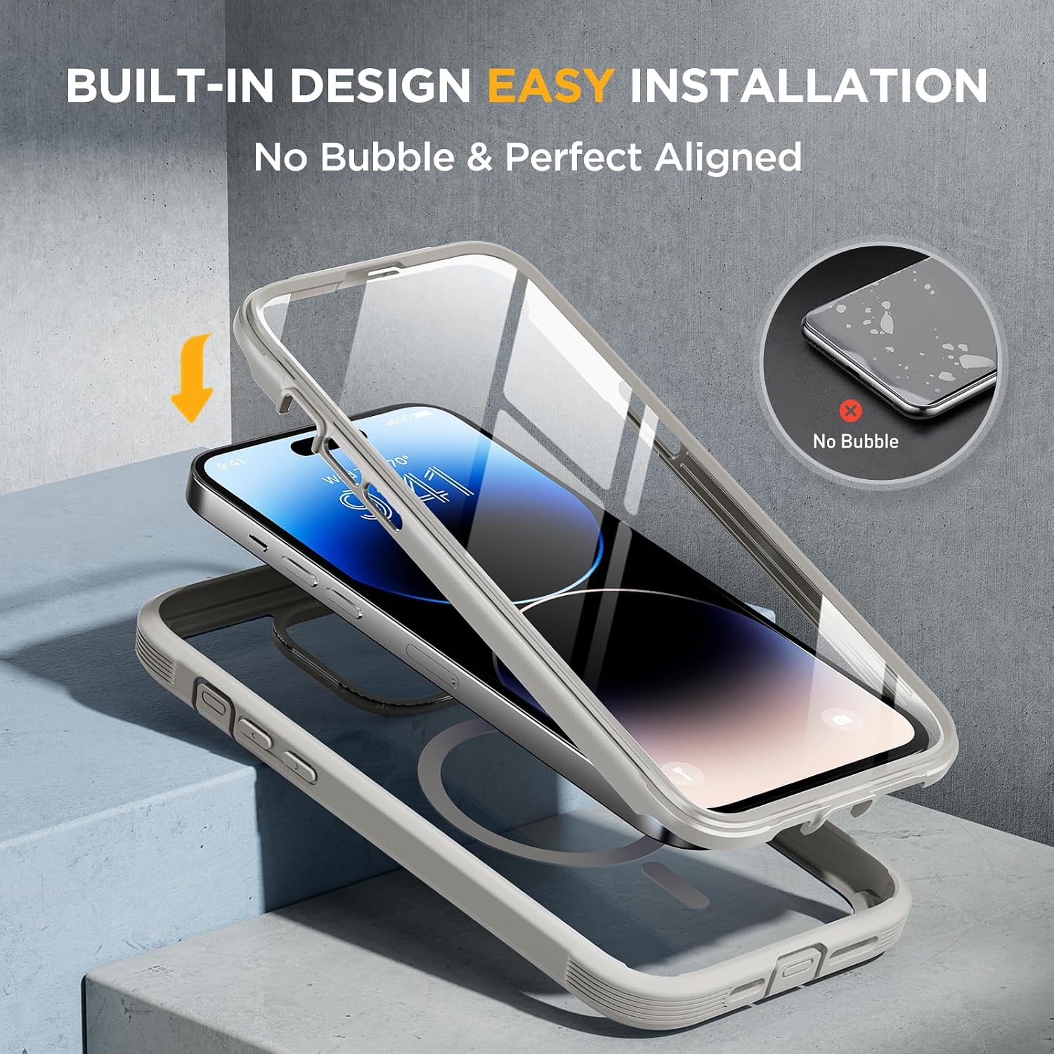 81DQrkzsa9L._AC_SL1500_ Miracase Glass Series Designed for iPhone 14 Pro Max Case 6.7 Inch, Upgrade Full-Body Magnetic Case with Built-in 9H Tempered Glass Screen Protector, with Camera Lens Protector, Magnetic Gray