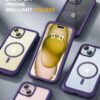 Miracase Glass Series for iPhone 15 Case [Compatible with MagSafe] Full-Body Magnetic Case with Built-in 9H Tempered Glass Anti-Fingerprint Screen Protector + Camera Lens Protector, Purple