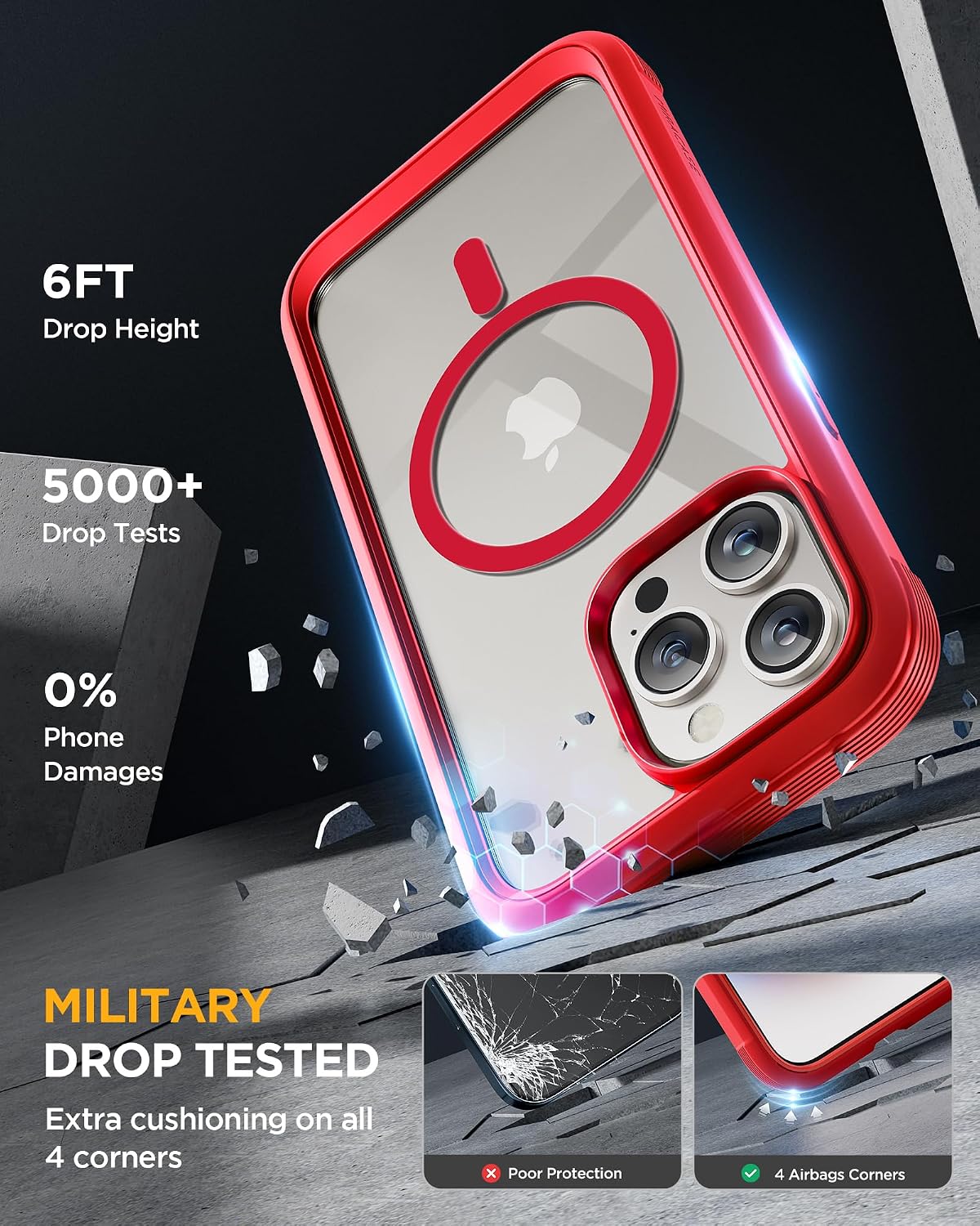 81ExtOhhs9L._AC_SL1500_ Miracase Magnetic for iPhone 15 Pro Case Full-Body Bumper Phone case with Built-in Glass Screen Protector& Camera Protector, Military Drop Proof 15 Pro Cover, Magnetic Red