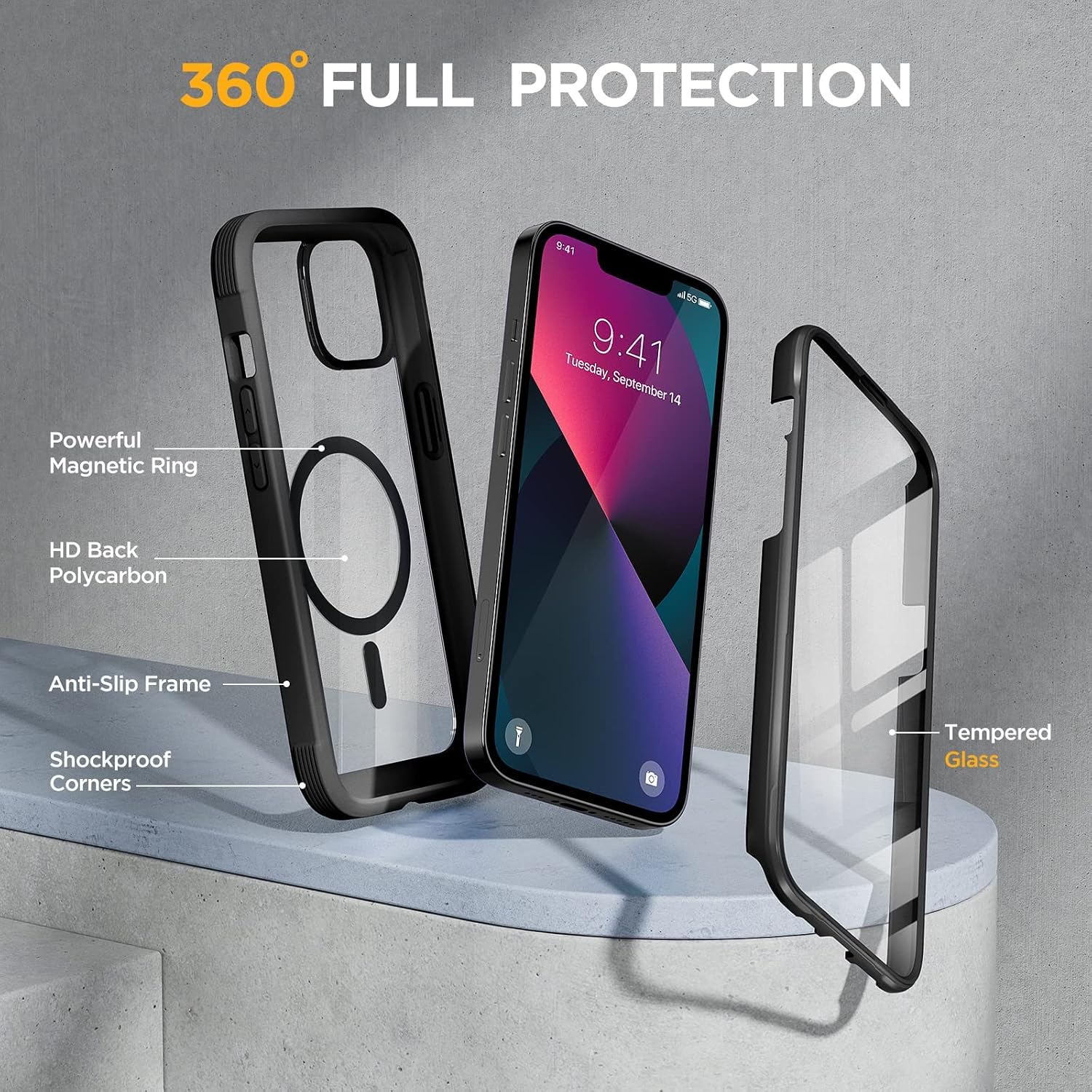 81F1kP0TWL._AC_SL1500_ Miracase for iPhone 13 mini Case 5.4",Full-Body Protection,Clear Bumper Case with Built-in 9H Tempered Glass Screen Protector,Military-Grade Drop Protection Outdoor Phone Case for iPhone 13 mini,Black