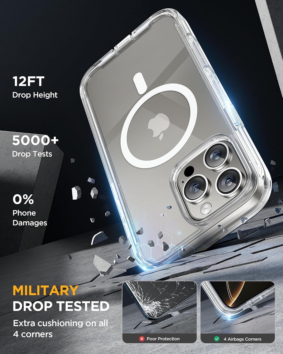 Miracase Magnetic for iPhone 16 Pro Case Full-Body Phone with Built-in Glass Screen Protector, [Compatible with MagSafe] Military Drop Proof 16 Pro Cover Bumper 6.3 inch, Clear